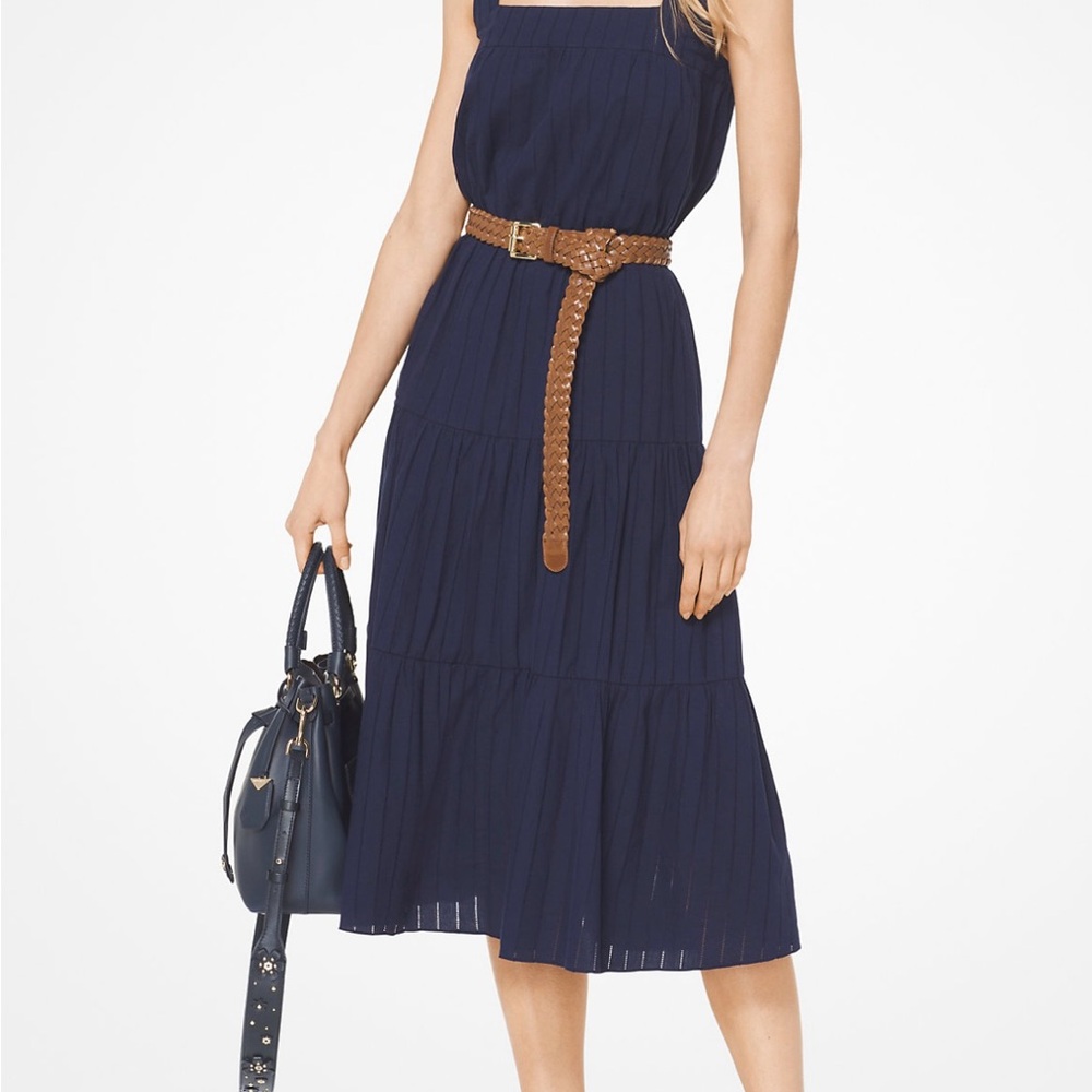 Michael Kors Tiered Eyelet Navy Blue Sleeveless Cotton Dress